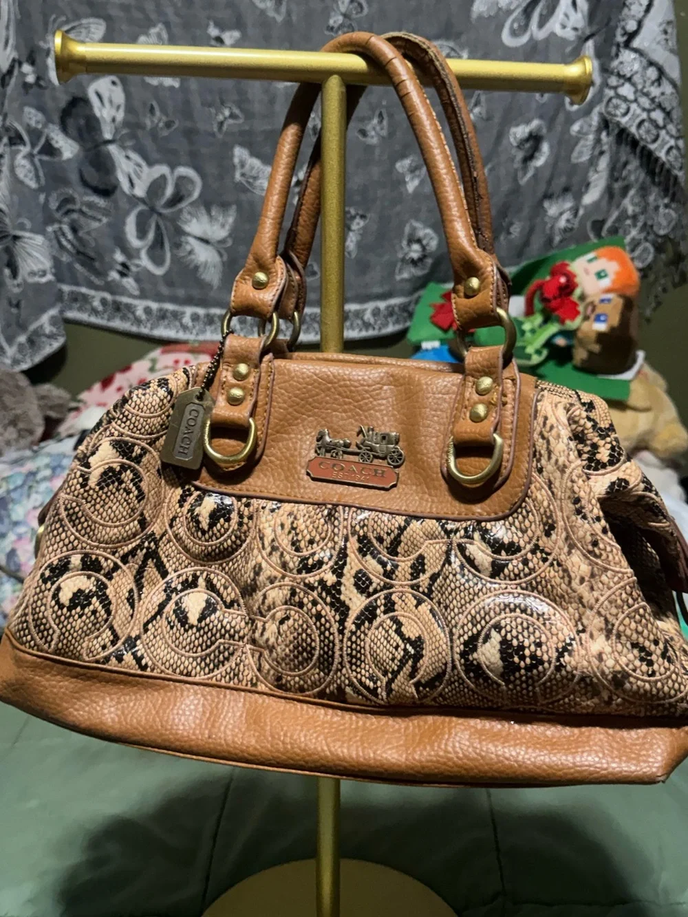 Coach Tan/Brown Signature Jacquard Leather Satchel